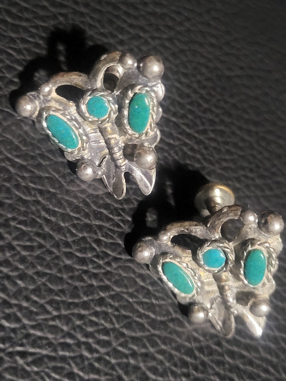 Vintage Sancrest Southwestern Faux Turquoise Butterfly Screw Back Earrings 1950s